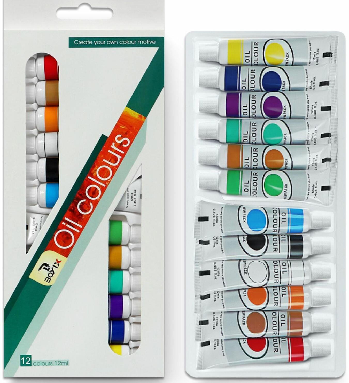 Краска масляная для детей 12 цветов в тубе 12 мл набор красок на масляной основе для рисования и детского творчества в картонной упаковке