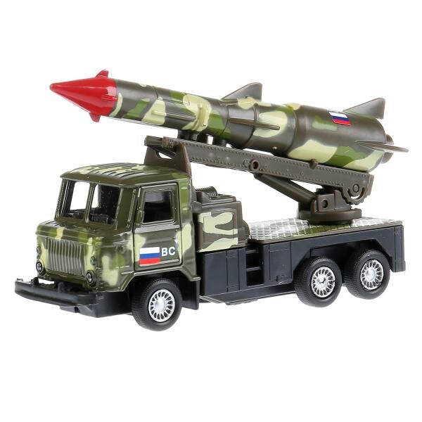 Модель машины Технопарк ГАЗ 66 армейский, с ракетой, в камуфляже, инерционная SB-16-78-2-WB
