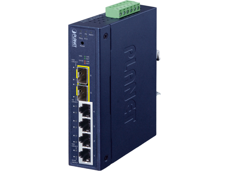 Коммутатор коммутатор/ PLANET IGS-4215-4T2S IP30 Industrial L2/L4 4-Port 10/100/1000T + 2-Port 100/1000X SFP Managed Switch (-40~75 degrees C, dual redundant power input on 9~48VDC/24VAC terminal block, supports ERPS Ring, CloudViewer app, MQTT and Cybers