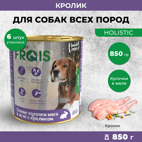Влажный корм для собак Frais Holistic сочные кусочки мяса в желе с кроликом, 850 гр х 6 шт