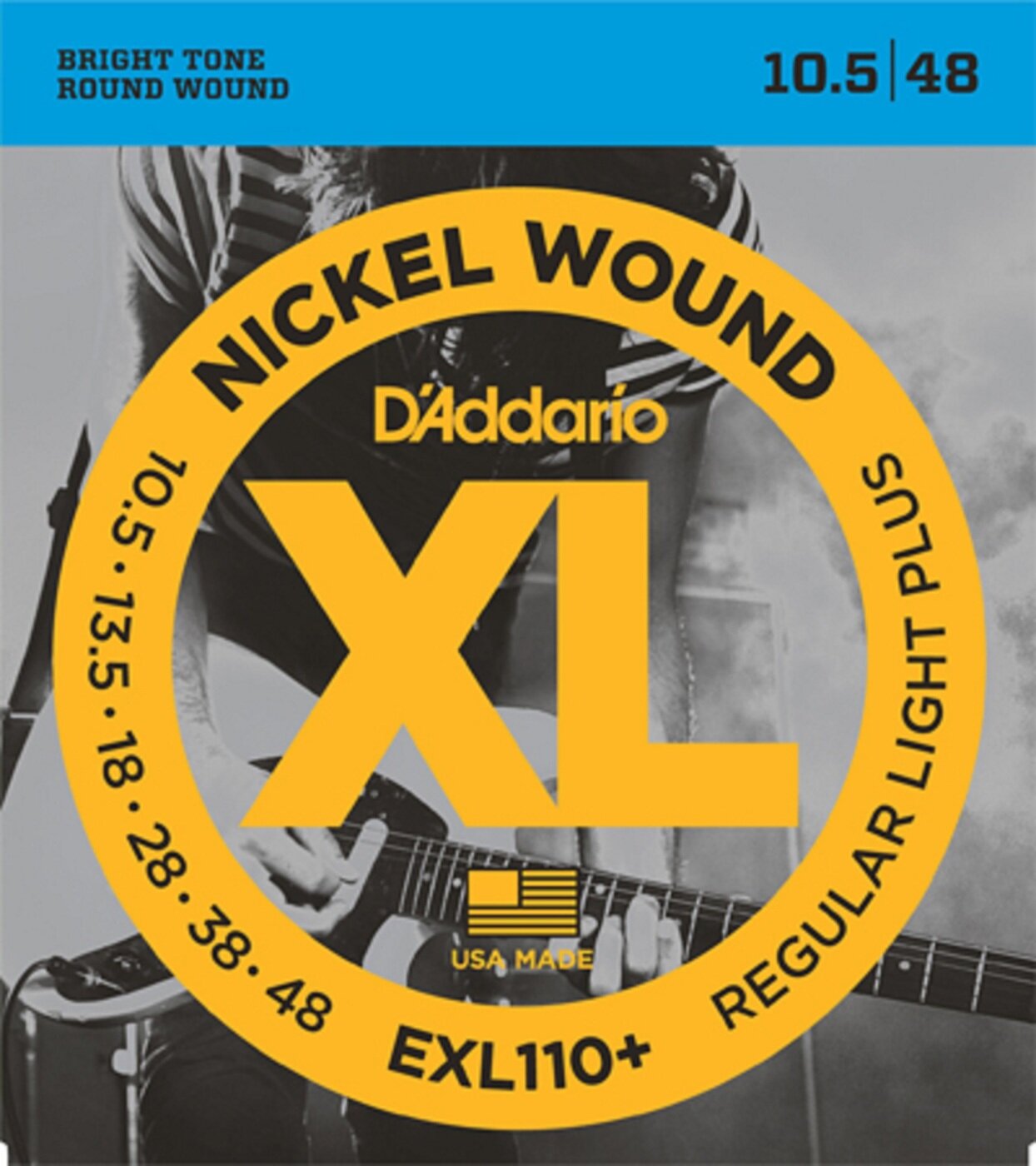 D'addario EXL110+ произведены в США - Струны для электрогитары, 10,5 - 48, с никелированной обмоткой, слабое натяжение плюс
