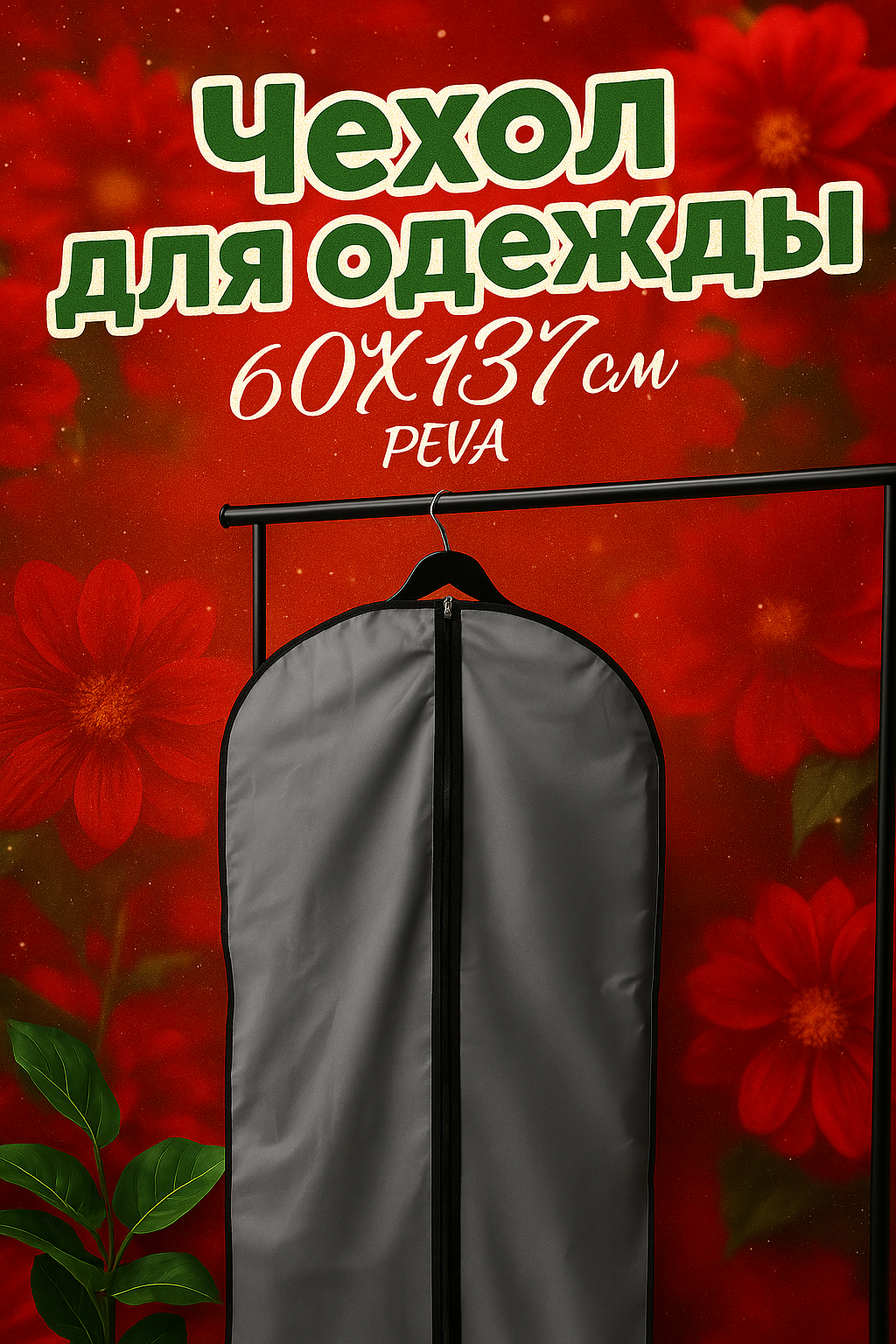 Чехол для одежды LaDо́m 60×137 см плотный PEVA цвет серый