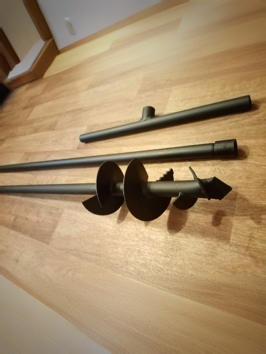 Бур садовый 3х шнековый D-100мм*2 метра Т-образная рукоятка металлический  черный