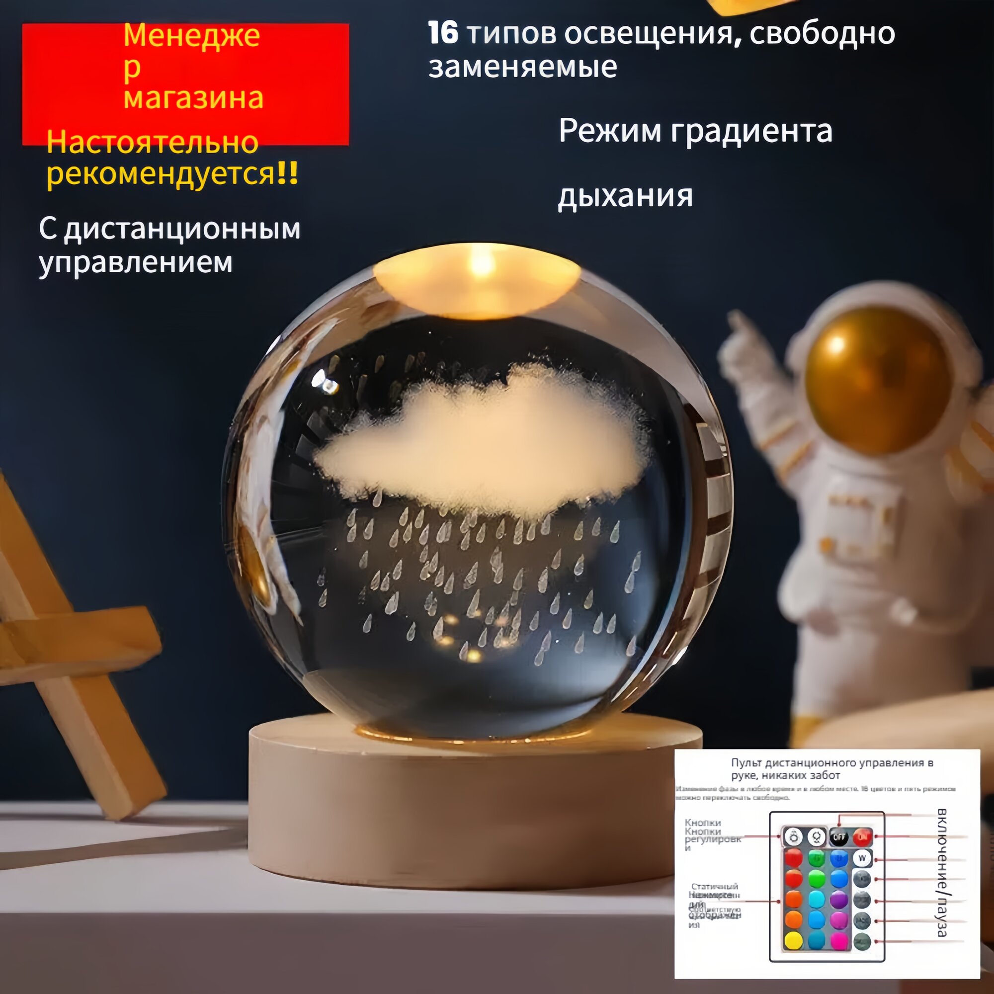 Ночник Nova Home Textile "Млечный Путь" Ermiy, минимализм, пульт ДУ, теплый свет