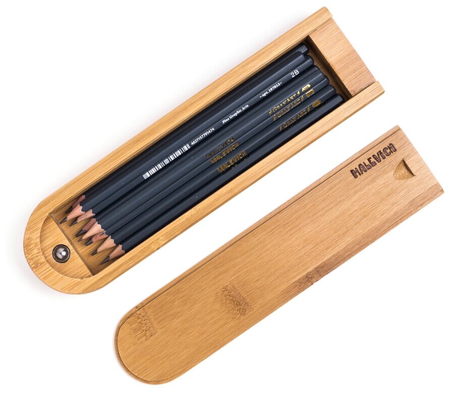 Набор чернографитных карандашей Малевичъ GrafArt 8 шт. в пенале из бамбука
