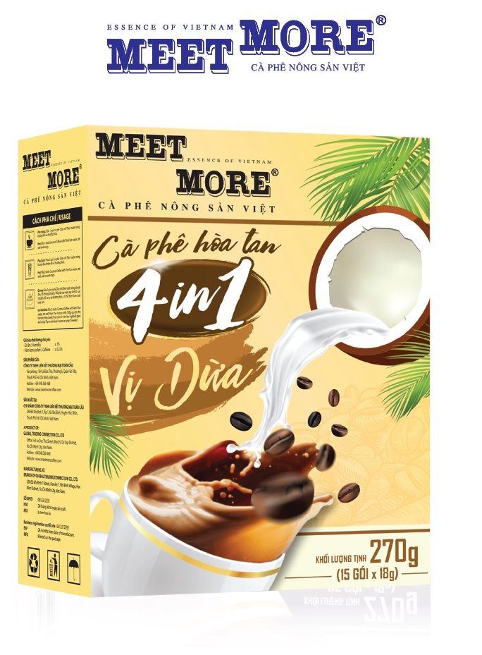 MEET MORE COFFEE / Кофе растворимый Meet More 4 в 1 со вкусом кокоса (15 стиков по 18г) - фотография № 1