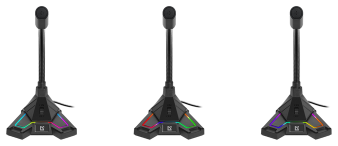 Микрофон Defender Pitch GMC 200, игровой, стрим, подсветка, на гибкой штанге, чёрный