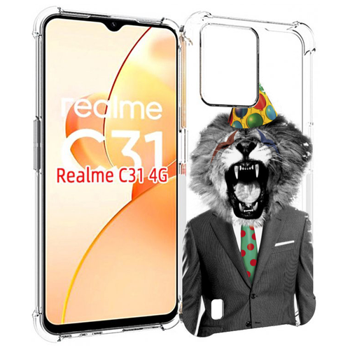 Чехол MyPads Лев в галстуке для OPPO Realme C31 задняя-панель-накладка-бампер чехол mypads лев в тени мужской для oppo realme c31 задняя панель накладка бампер