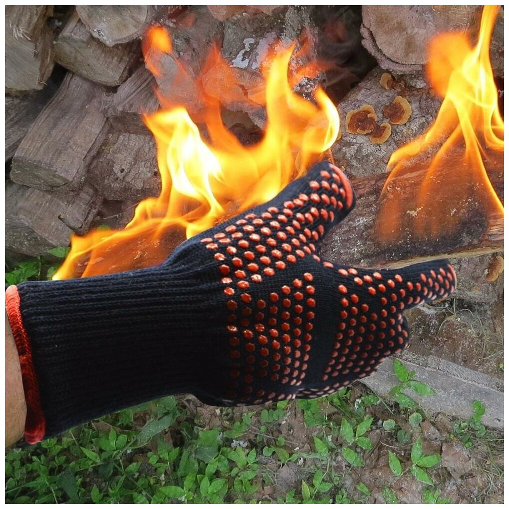 Термостойкие и жаропрочные перчатки- прихватки/для гриля, мангала, духовки, камина и барбекю, BBQ - фотография № 3
