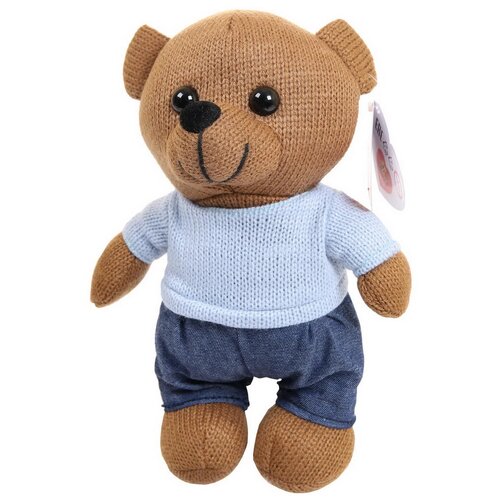 Мягкая игрушка ABtoys Knitted. Мишка мальчик вязаный в джинсах и свитере, 22 см, бежевый мягкая игрушка abtoys мишка вязаный в голубом комбинезончике 22 см коричневый