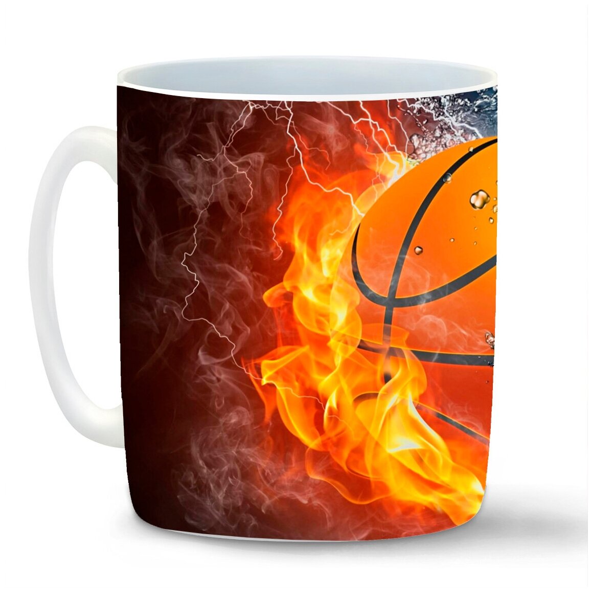 Кружка белая CoolPodarok Баскетбол Баскетбольный мяч Огонь Вода