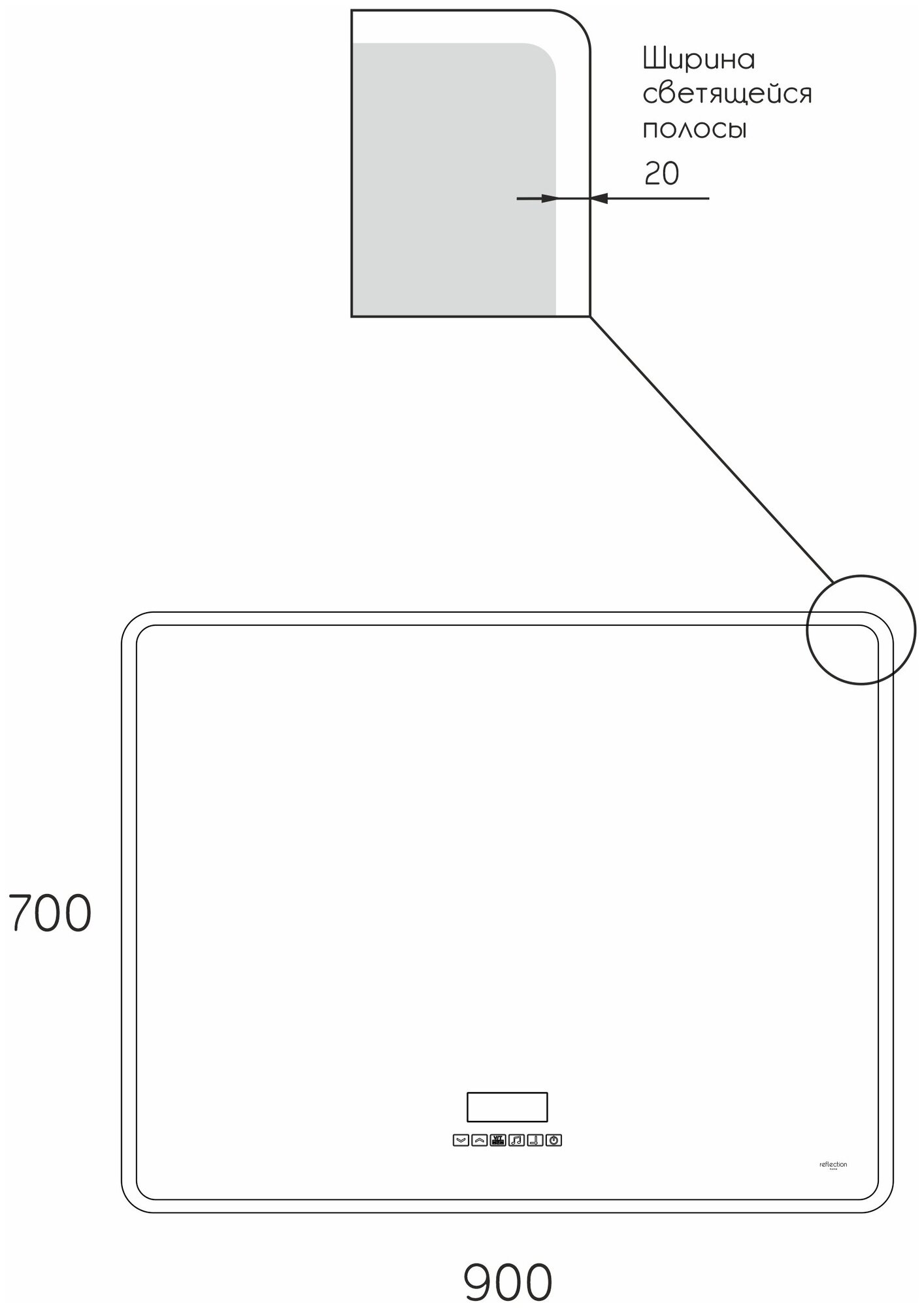 Зеркало для ванной с LED подсветкой, сенсором, музыкальным блоком (BT, FM), подогревом Reflection Party 900х700 RF4717PT - фотография № 4