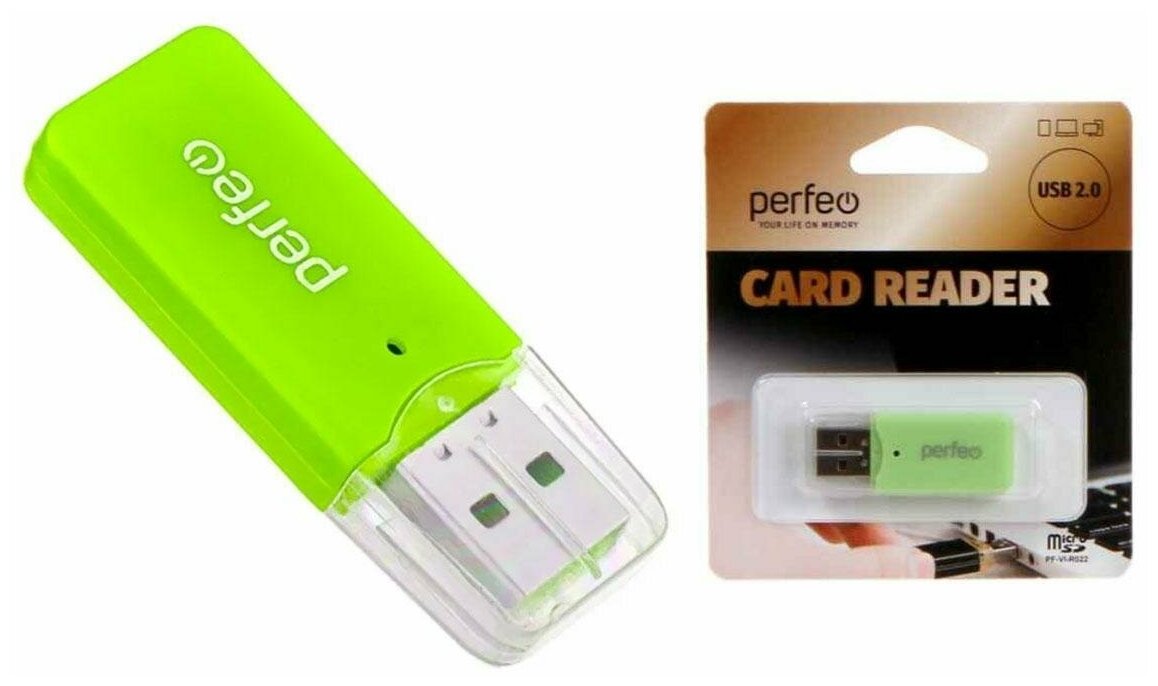 Картридер Perfeo Micro SD, (PF-VI-R022 Green) зелёный