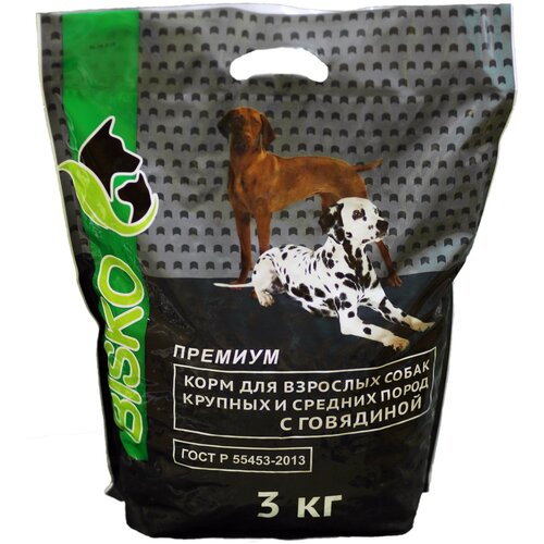 Корм Биско для взрослых собак крупных и средних пород премиум с говядиной 3 кг