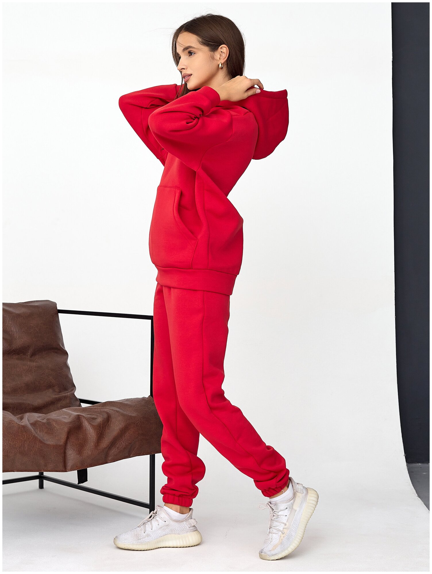 Костюм Промдизайн, толстовка и брюки, спортивный стиль, оверсайз, утепленный, размер 50, красный - фотография № 5