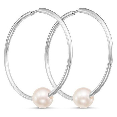 фото Серьги-кольца "жемчуг" 2,6 см, d:1,3 см, посеребрение mikimarket