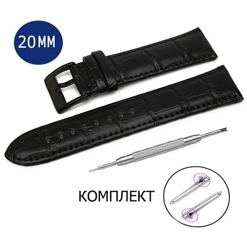 фото Кожаный ремешок для наручных часов 20мм черный axiver