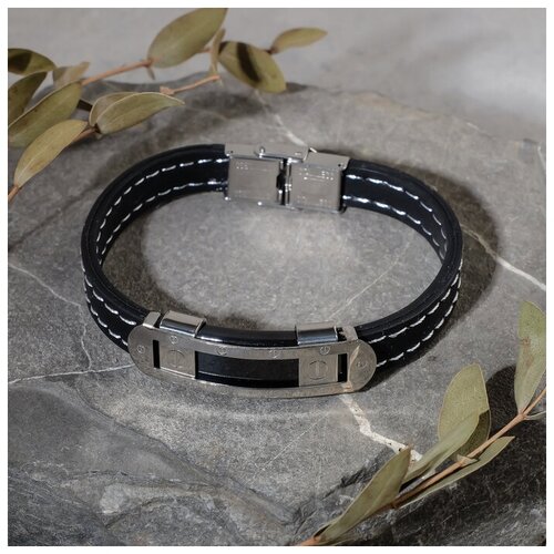 фото Жесткий браслет queen fair, металл, размер 22 см, серебряный, черный