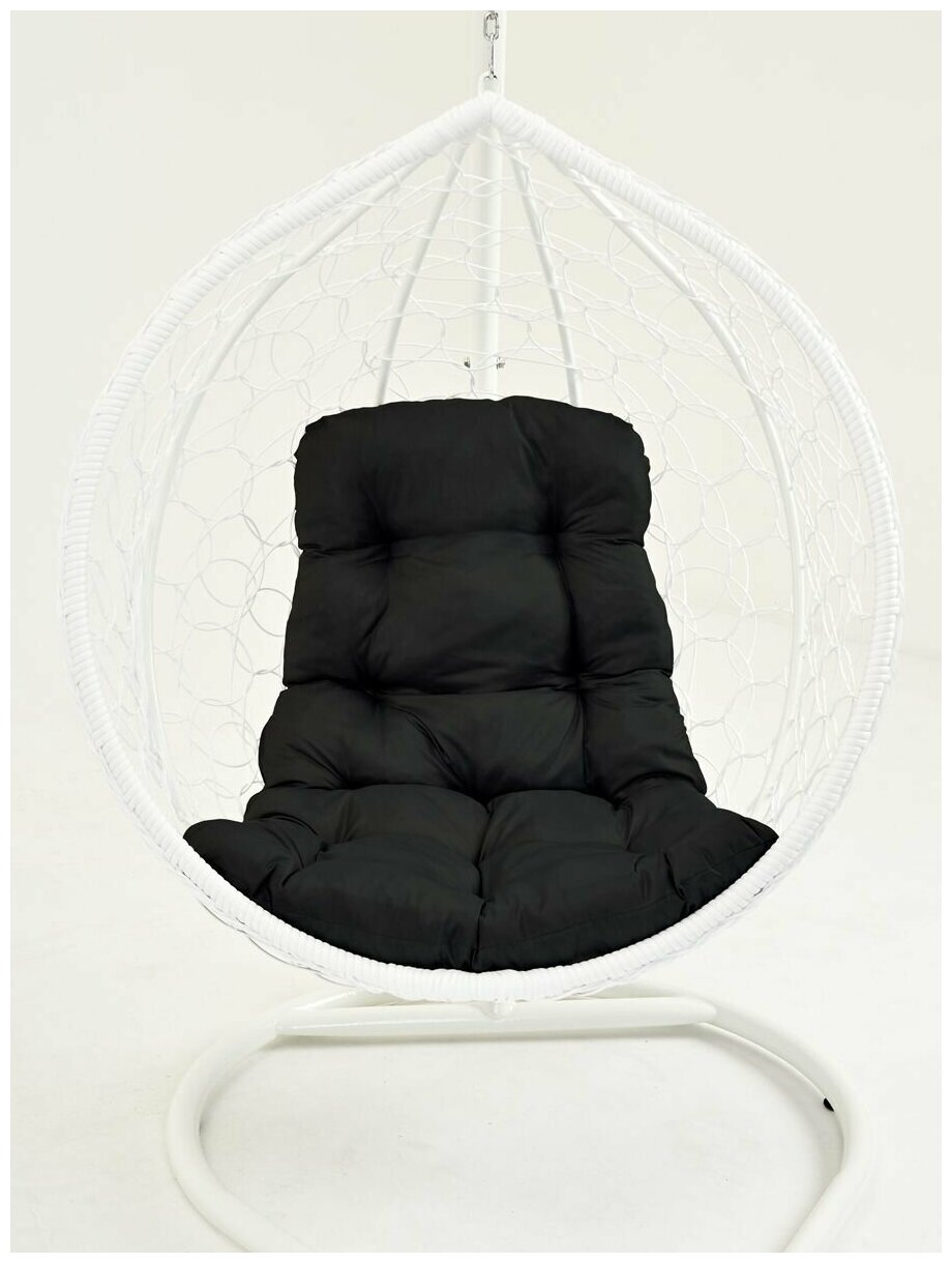Подвесное кресло кокон садовое Yova Bubble. Стойка белая до 225 кг, подушка трапеция черная - фотография № 3