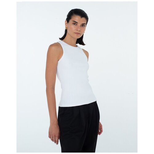 фото Майка из плотного хлопка в рубчик белая basis