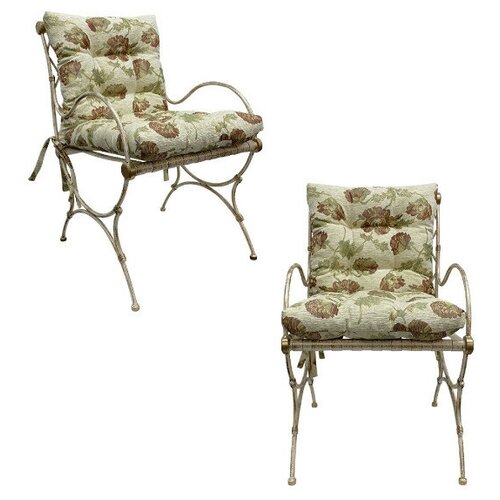 Набор Кресел Прованс кованое (2шт), цвет слоновая кость + патина солнечное золото, подушки цветы