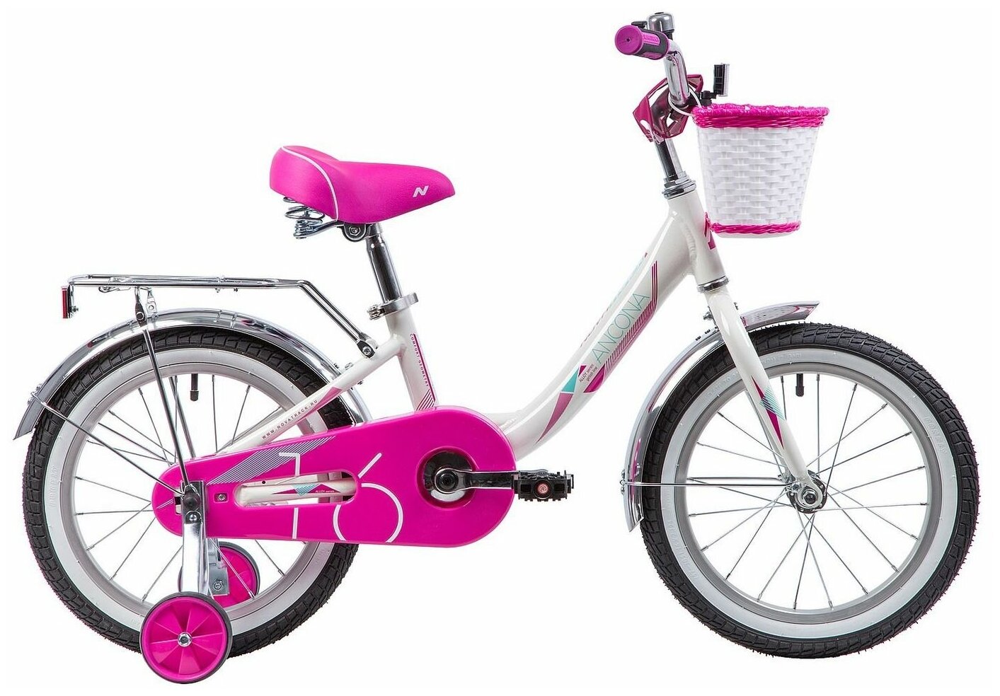 Велосипед Novatrack Ancona городской рам.:11" кол.:16" розовый/бирюзовый 11кг (167AANCONA.PN9) - фото №6
