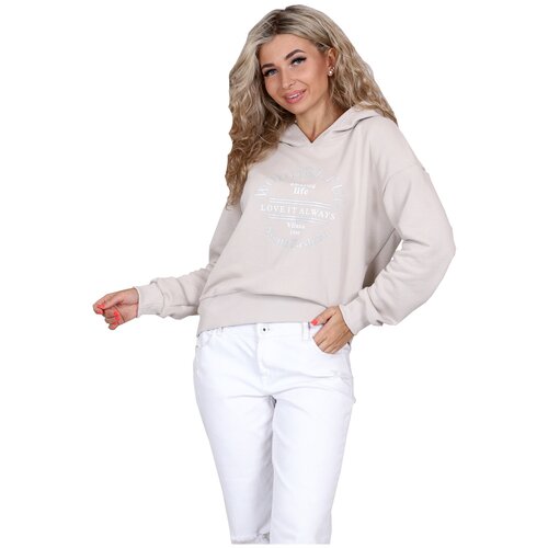 фото Женская толстовка/худи бежевого цвета, размер 46 натали