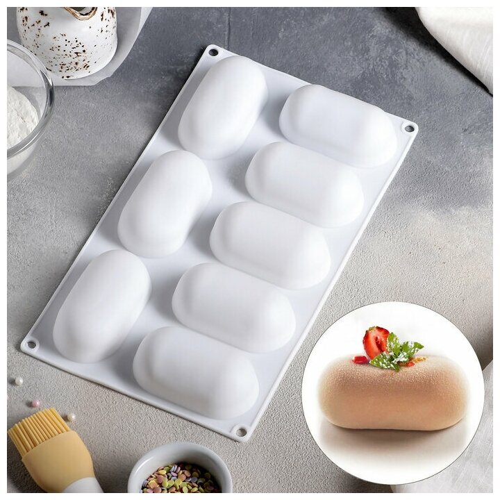 фото Форма для муссовых десертов и выпечки Доляна "Раузи", 30*17,5*3,5 см, 8 ячеек, 8,7*4,7 см, цвет белый