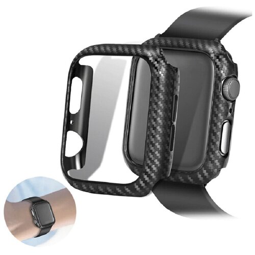 Защитный противоударный карбоновый чехол для корпуса Apple Watch Series 7/8 (эпл вотч) 41 мм, черный