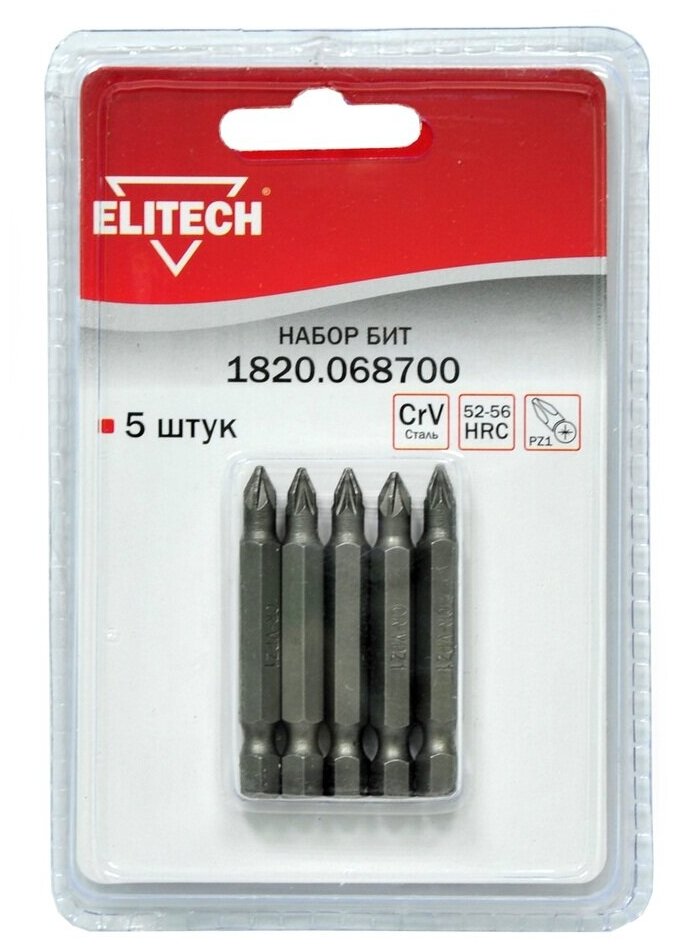 Набор бит Elitech 1820.068700, Pozidriv (PZ) №1, 5 шт.