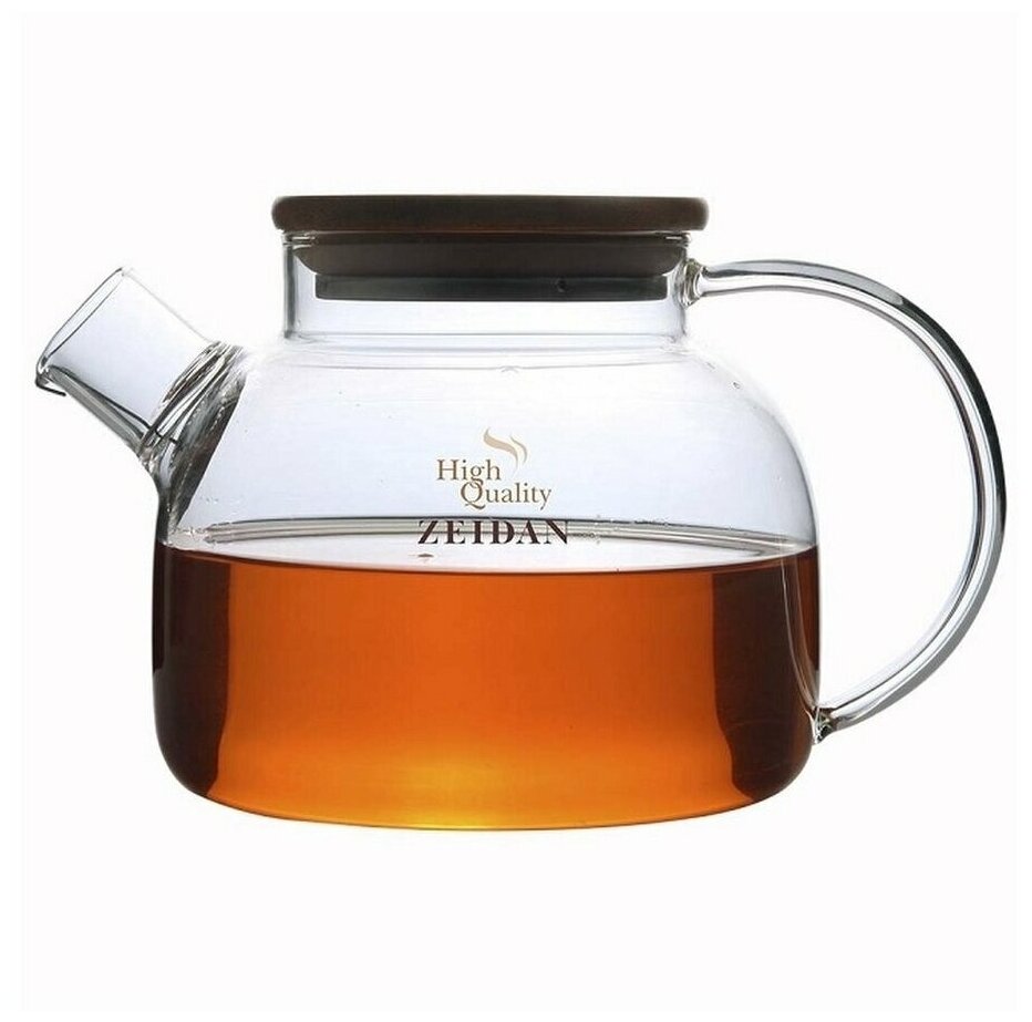 Чайник заварочный бочонок стеклянный ZEIDAN 1000 мл с деревянной крышкой