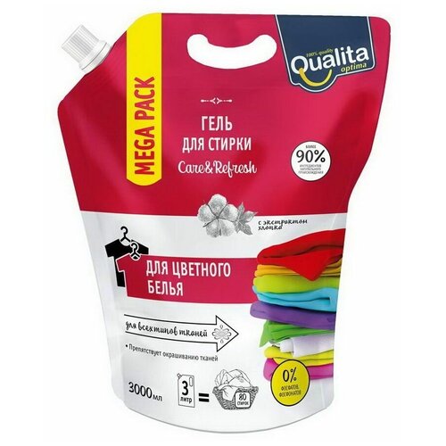 Гель для стирки цветного белья Qualita дой-пак, 3000 мл, 80 стирок (4600999040542)