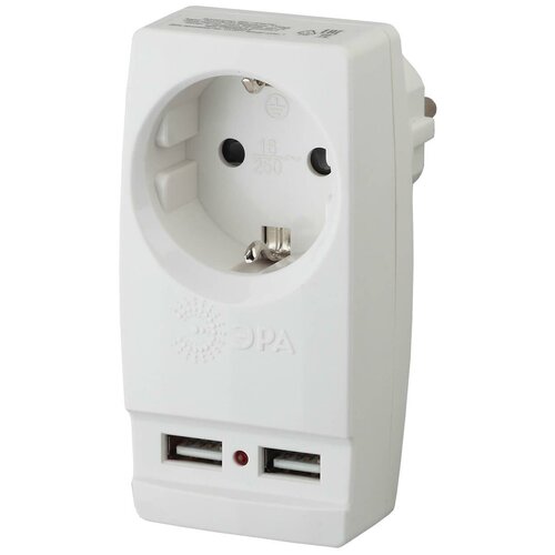 Адаптер ЭРА Polynom SP-1e-USB-W 1гн 220V 2xUSB 2100mA c заземлением белый разветвитель sf 1e w цвет белый