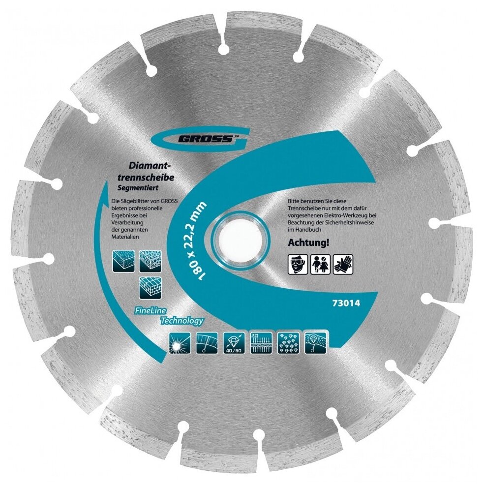 Диск алмазный отрезной Gross 73014, 180 мм, 1 шт.