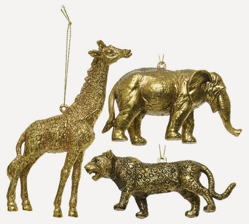 Изображение товара Набор елочных игрушек Золотое Сафари, 3 шт, пластик, подвеска, Kaemingk, 027723-набор
