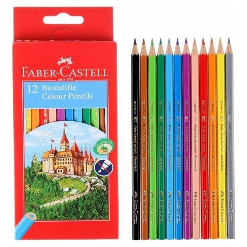 FABER-CASTELL Карандаши 12 цветов Faber-Castell ECO «Замок» 1201 7/2.8 мм, шестигранный корпус, без точилки, золотистый/разноцветный  - купить