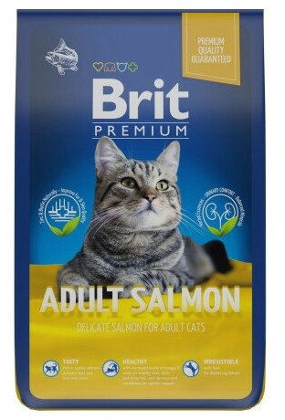 Сухой корм для взрослых кошек Brit Premium Cat Adult Salmon с лососем, 8 кг