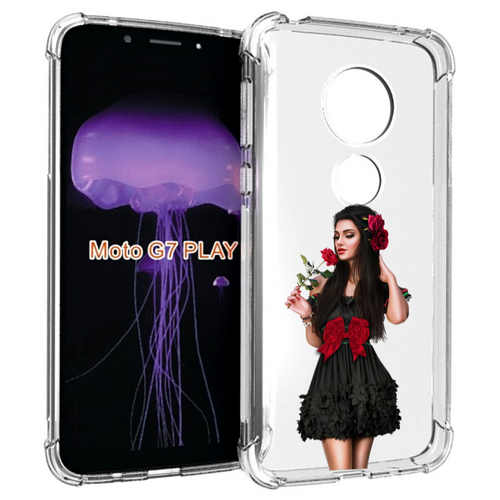 Чехол MyPads девушка-в-черном-платье-с-розой женский для Motorola Moto G7 Play задняя-панель-накладка-бампер
