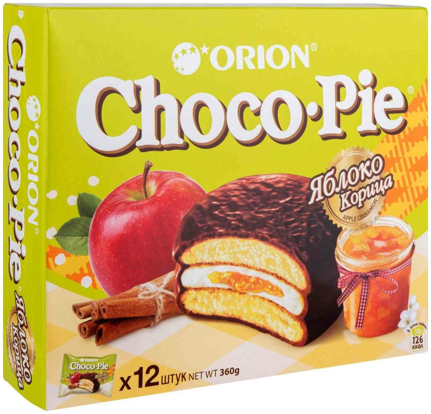 Мучное кондитерское изделие в глазури «Choco Pie Apple-Cinnamon» («Чоко Пай Яблоко-Корица») по 12 штук по 30 гр. - фотография № 4