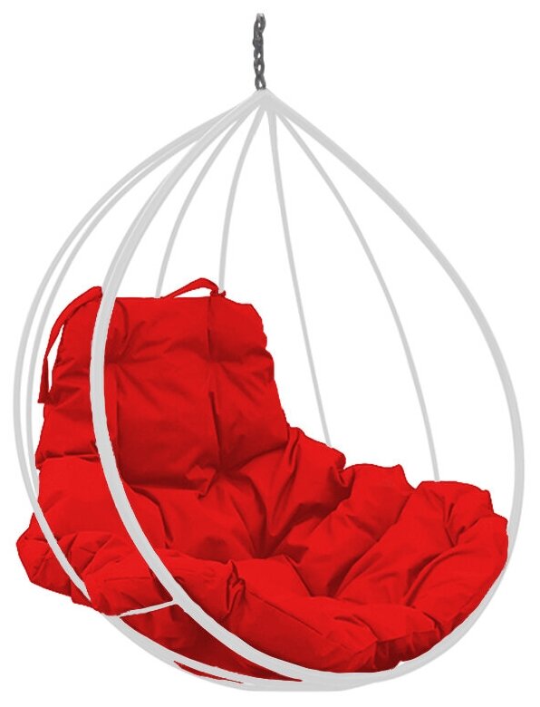 Подвесное кресло капля белое (без стойки), красная подушка - фотография № 1