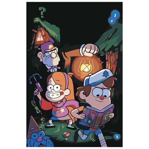 Картина по номерам на холсте с подрамником ЖПН Gravity Falls Гравити Фолз: Мейбл, Диппер и Стэн Раскраска 40x60 см, Мультфильмы Аниме