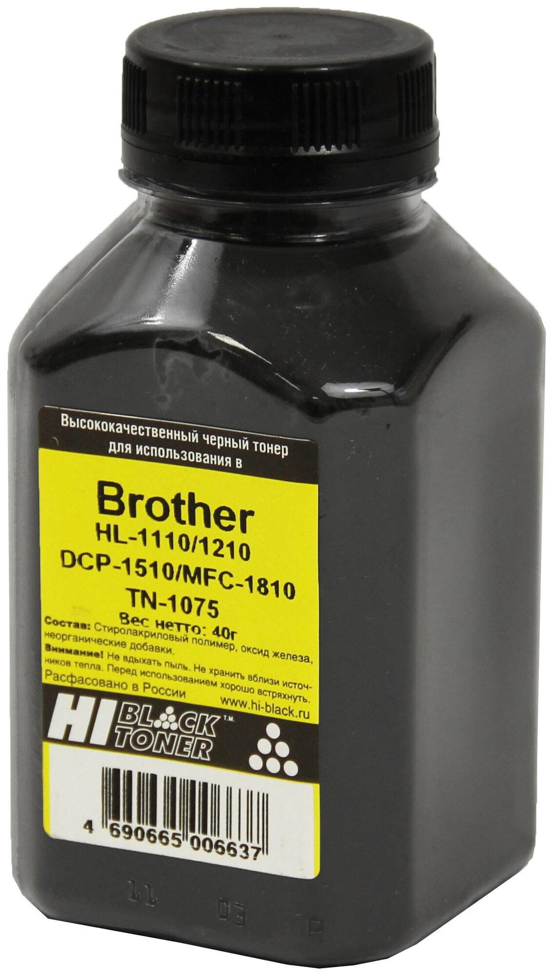 Тонер Hi-Black для Brother HL-1110/1210/DCP-1510/MFC-1810 (T1075) Bk 40 г банка