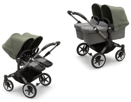 Детская коляска 2 в 1 для двойни и погодок Bugaboo Donkey5 Twin шасси Graphite(Graphite/Grey/Melange/Forest Green)