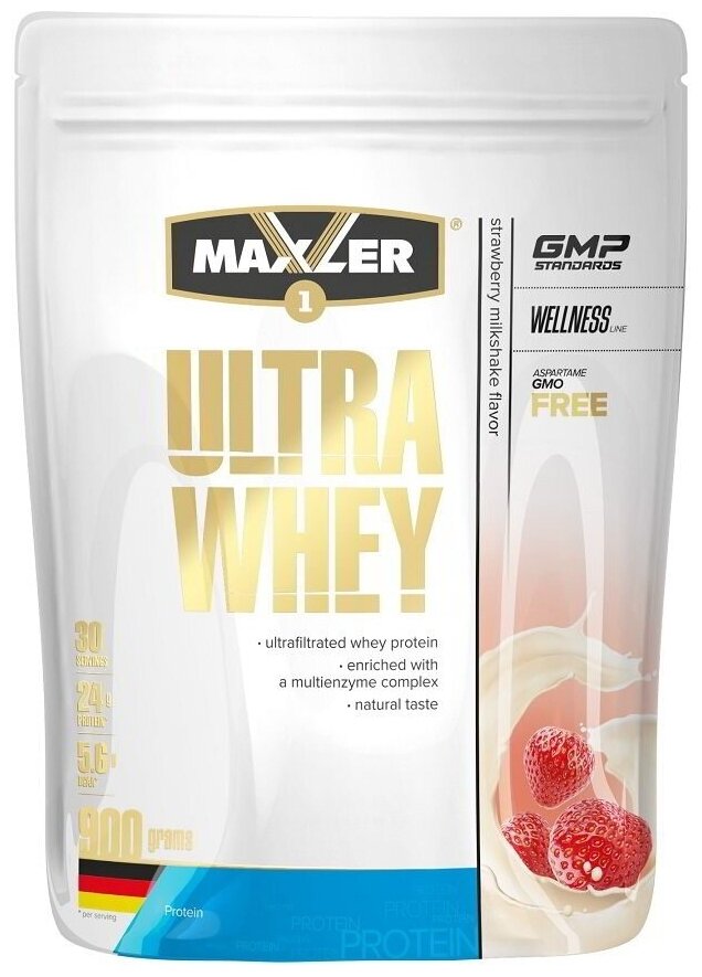 Maxler Ultra Whey 900 гр (Maxler) Клубничный молочный коктейль