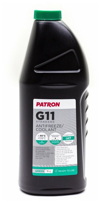Антифриз 1кг (0.87л) - зеленый PATRON GREEN G11, T