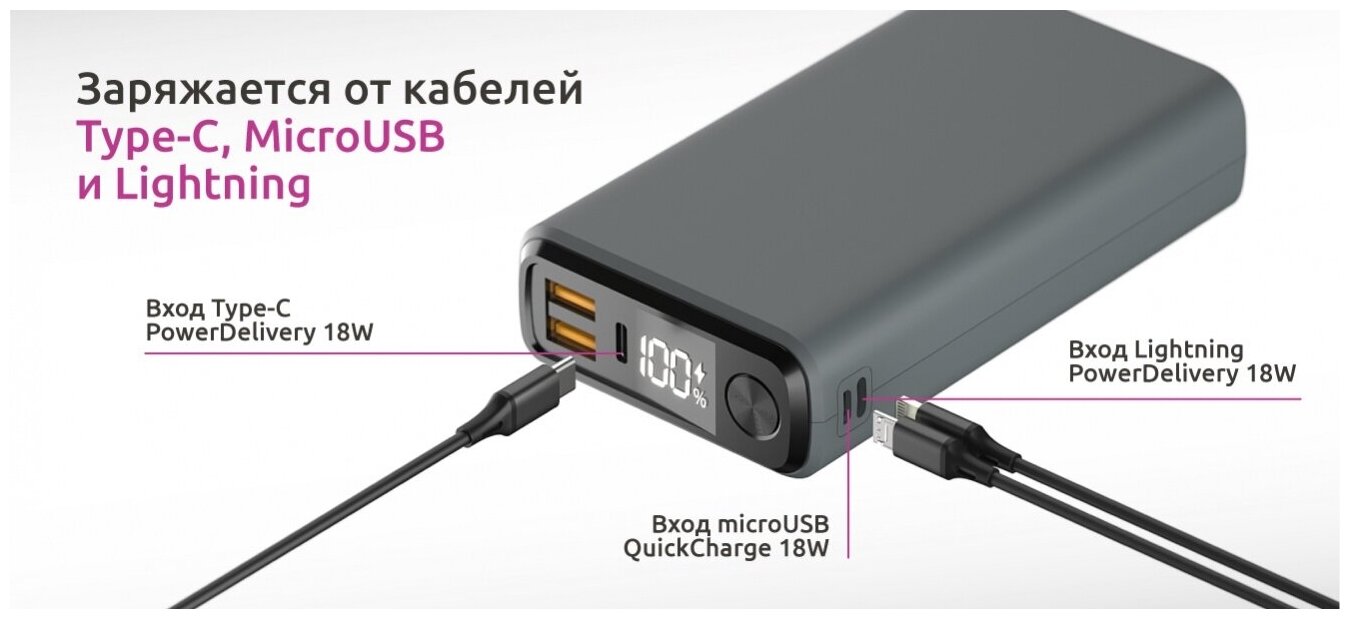 Внешний аккумулятор Olmio QS-30, 30000mAh, space-gray - фото №3