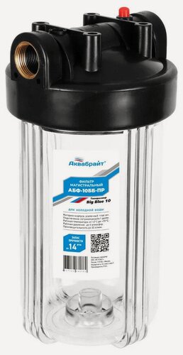 Изображение товара Магистральный фильтр аквабрайт АБФ-10ББ-ПР без кронштейна для холодной воды, прозрачный корпус под картридж 10 Big Blue