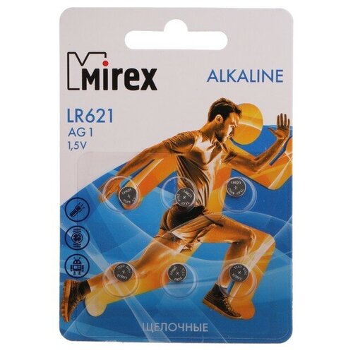 Батарейка алкалиновая Mirex, LR621, AG1, 1.5В, блистер, 6 шт батарейка mirex ag1 lr621 6bl alkaline 1 5b 6 216 648 6шт