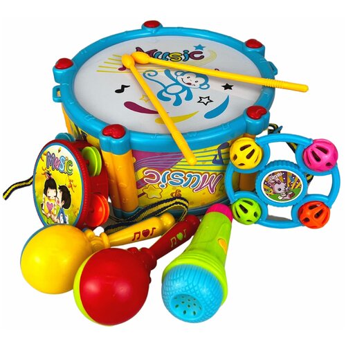 фото Музыкальные инструменты, детский барабан, бубен, маракасы, микрофон, игрушечный музыкальный набор для малышей d23 yar team