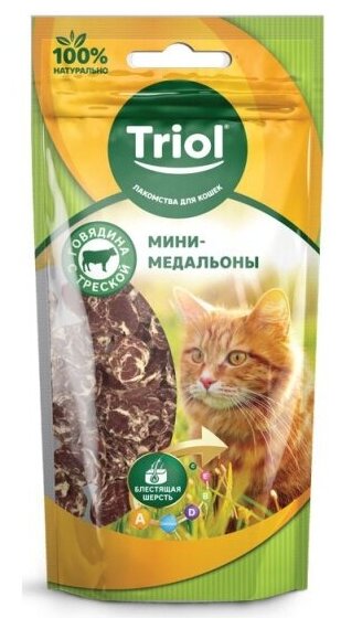 Лакомство для кошек Triol Мини-медальоны из говядины с треской, 40г